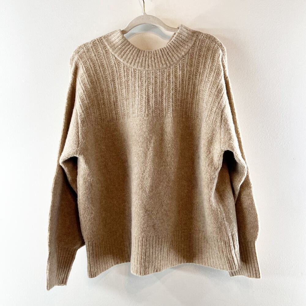 The Good Friends Pointelle Long Sleeve Knit Bow Back Sweater Tan Beige XL